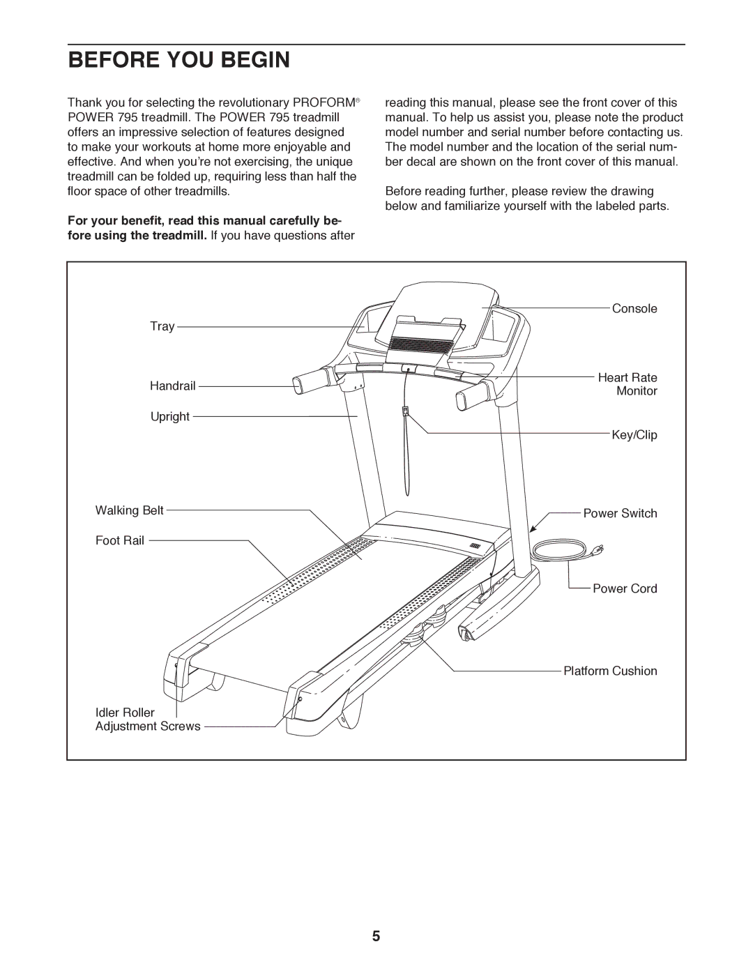 ProForm 795 user manual Before You Begin 